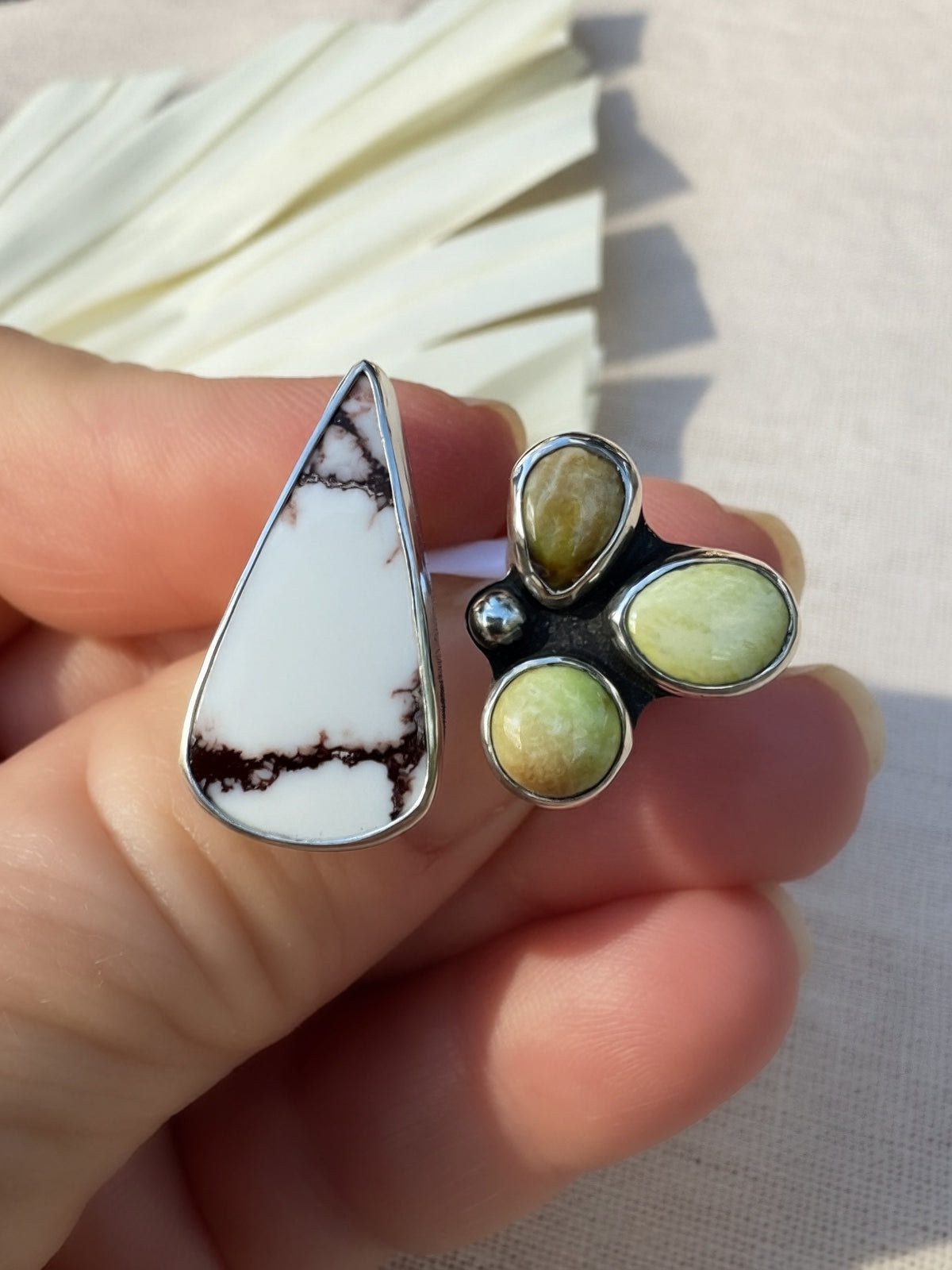 Wild Horse + Palomino Variscite | Sterling Silver Cluster Ring Size 7.25