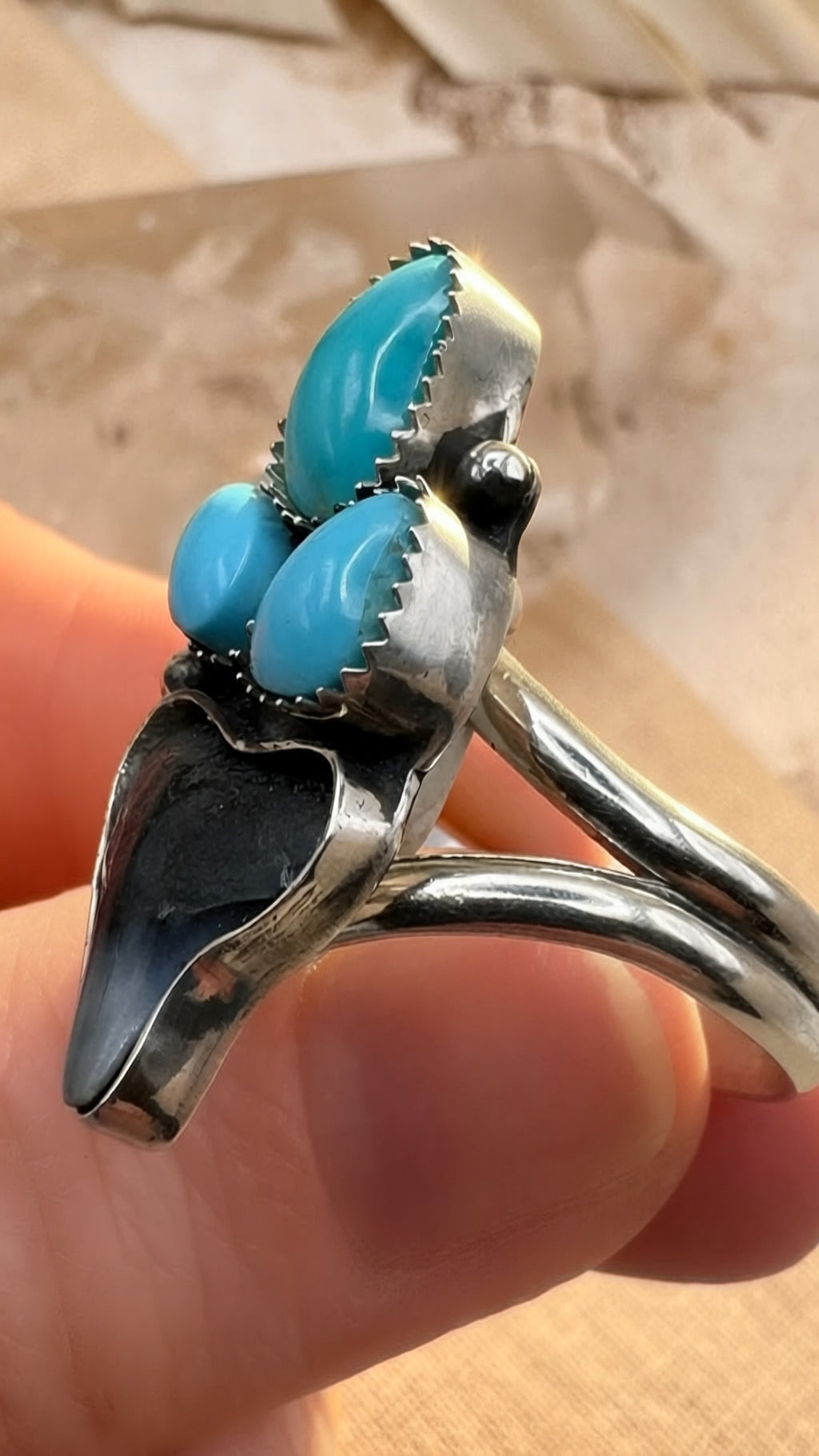 Shark Tooth Ring with Sleeping Beauty Turquoise | Sterling Silver Statement Ring