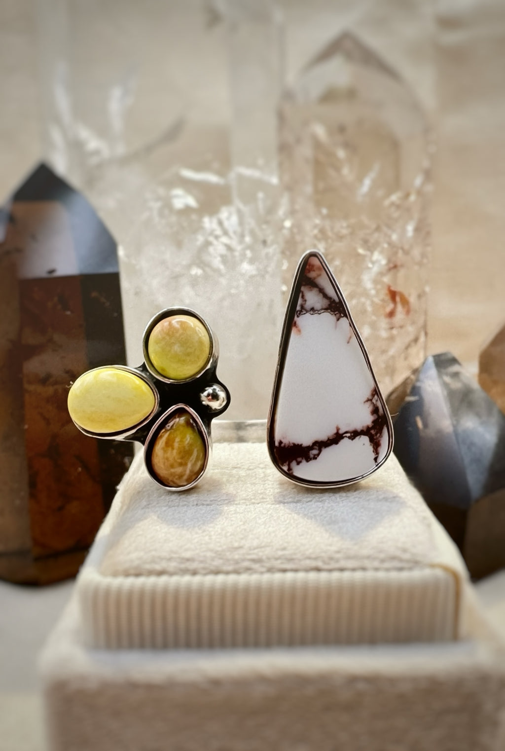 White Horse ring with Palomino variscite cluster stones in sterling silver, handmade Sun Salt Silver ring