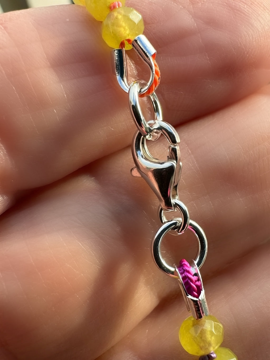 Hand Knotted Green Jade Necklace with Rainbow Silk
