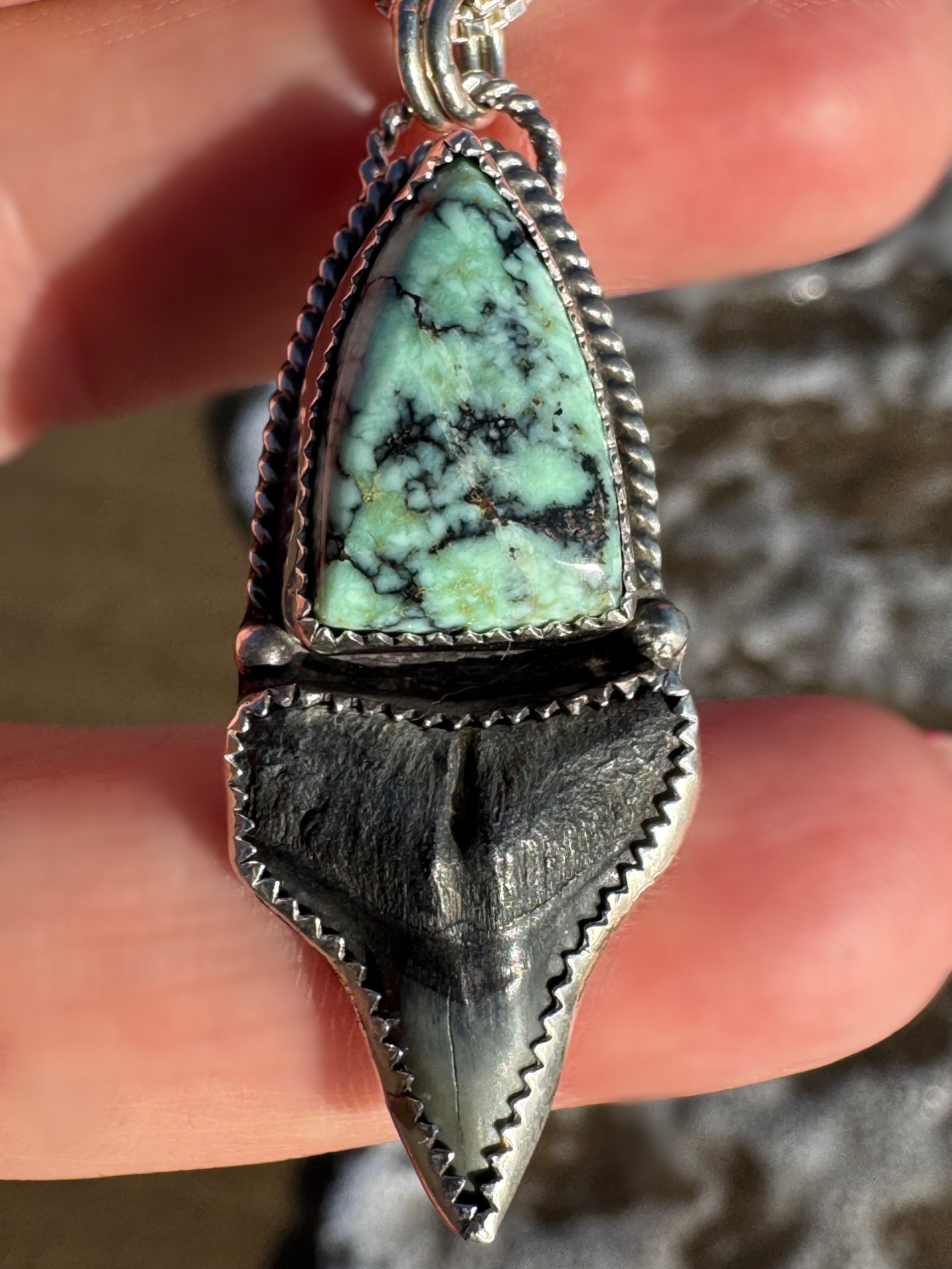 Turquoise & Shark Tooth | Ocean-Souled Talisman | Sterling + Fine Silver | 20” Box Chain