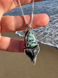 Turquoise & Shark Tooth | Ocean-Souled Talisman | Sterling + Fine Silver | 20” Box Chain