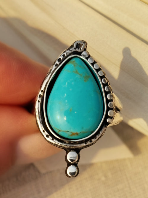 Glacier Blue Turquoise Snake Statement Ring | Sterling and Fine Silver
