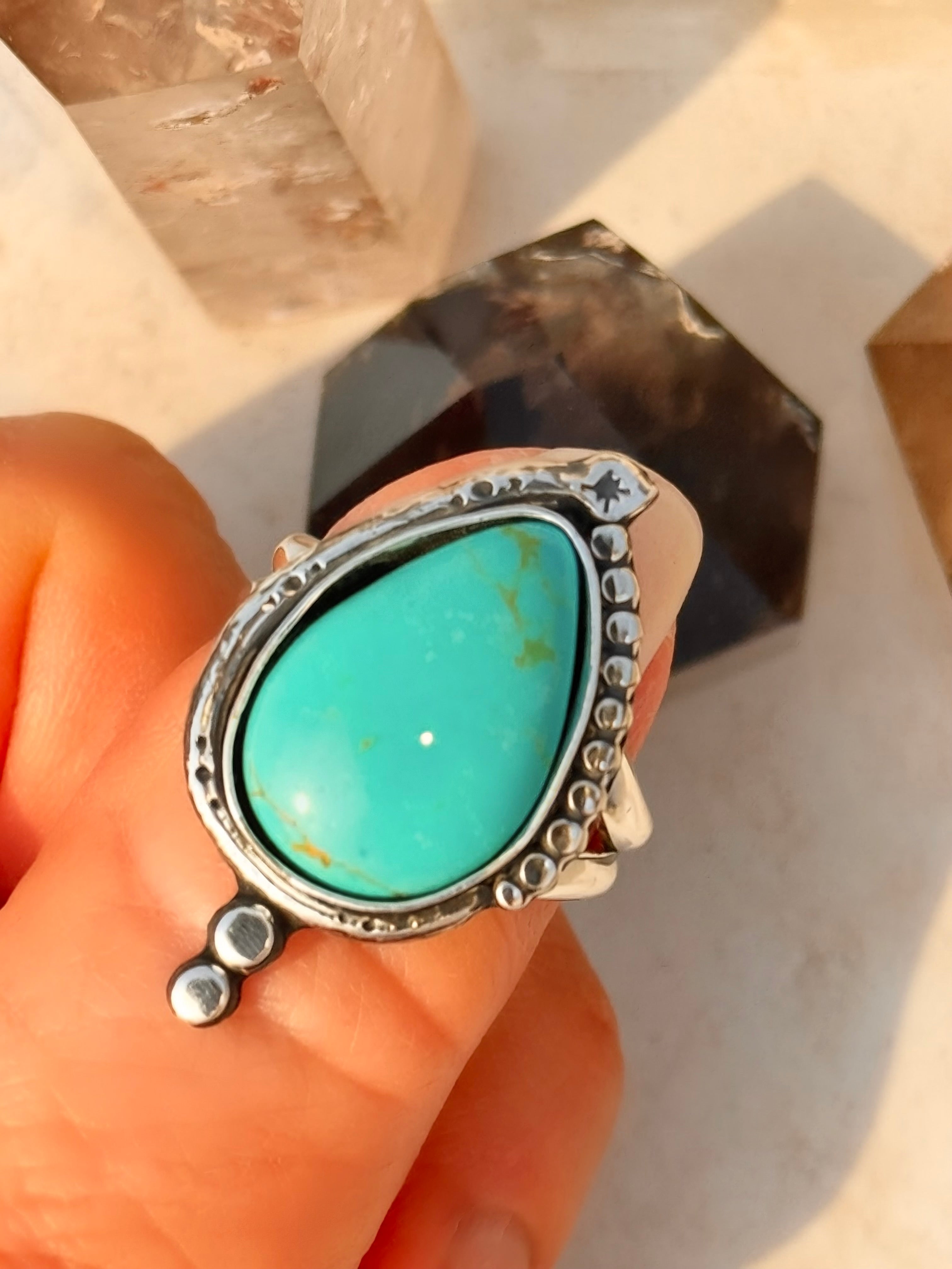 Glacier Blue Turquoise Snake Statement Ring | Sterling and Fine Silver