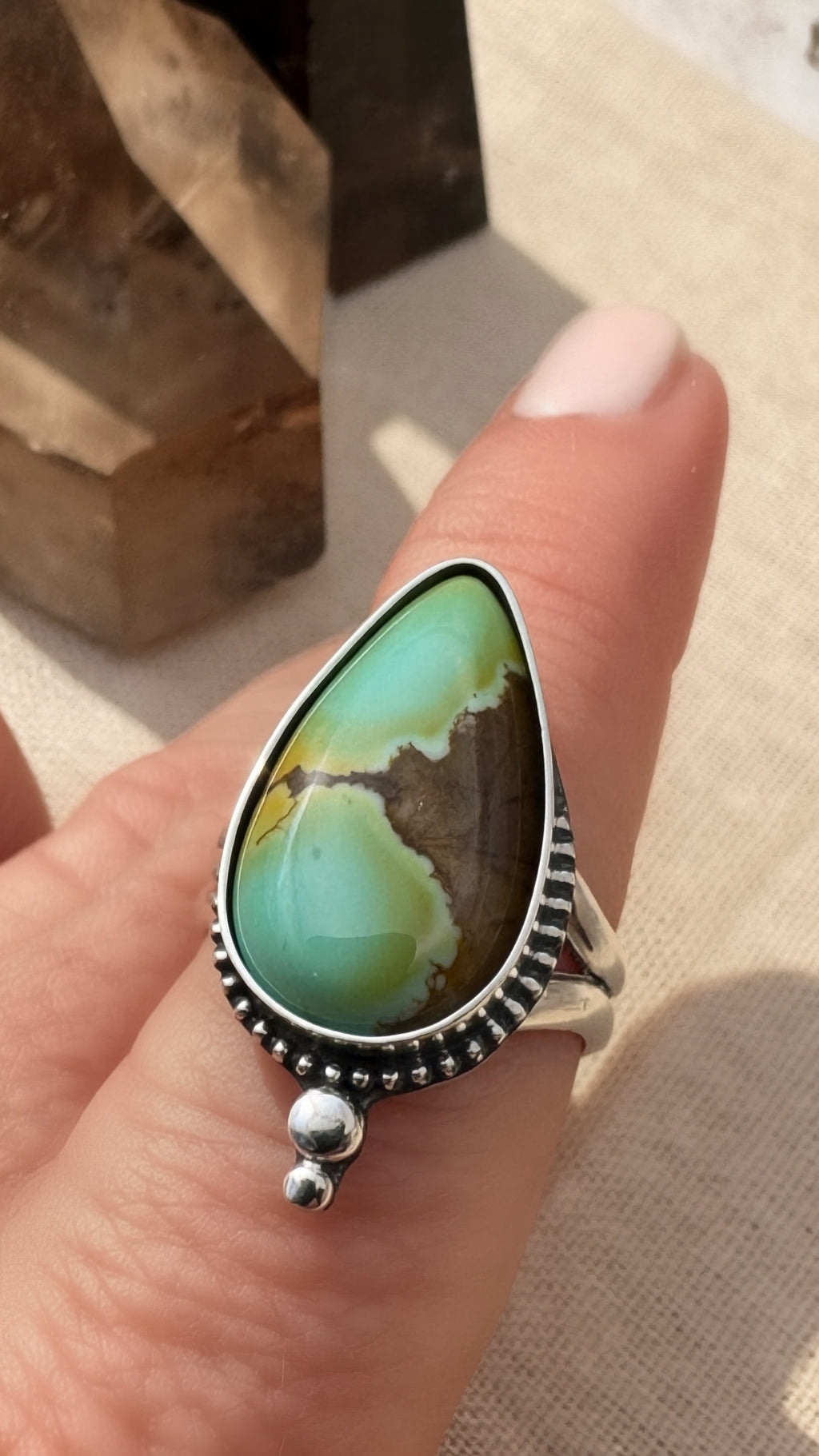 Pilot Mountain Turquoise Ring | Teardrop Sterling Silver Statement Ring