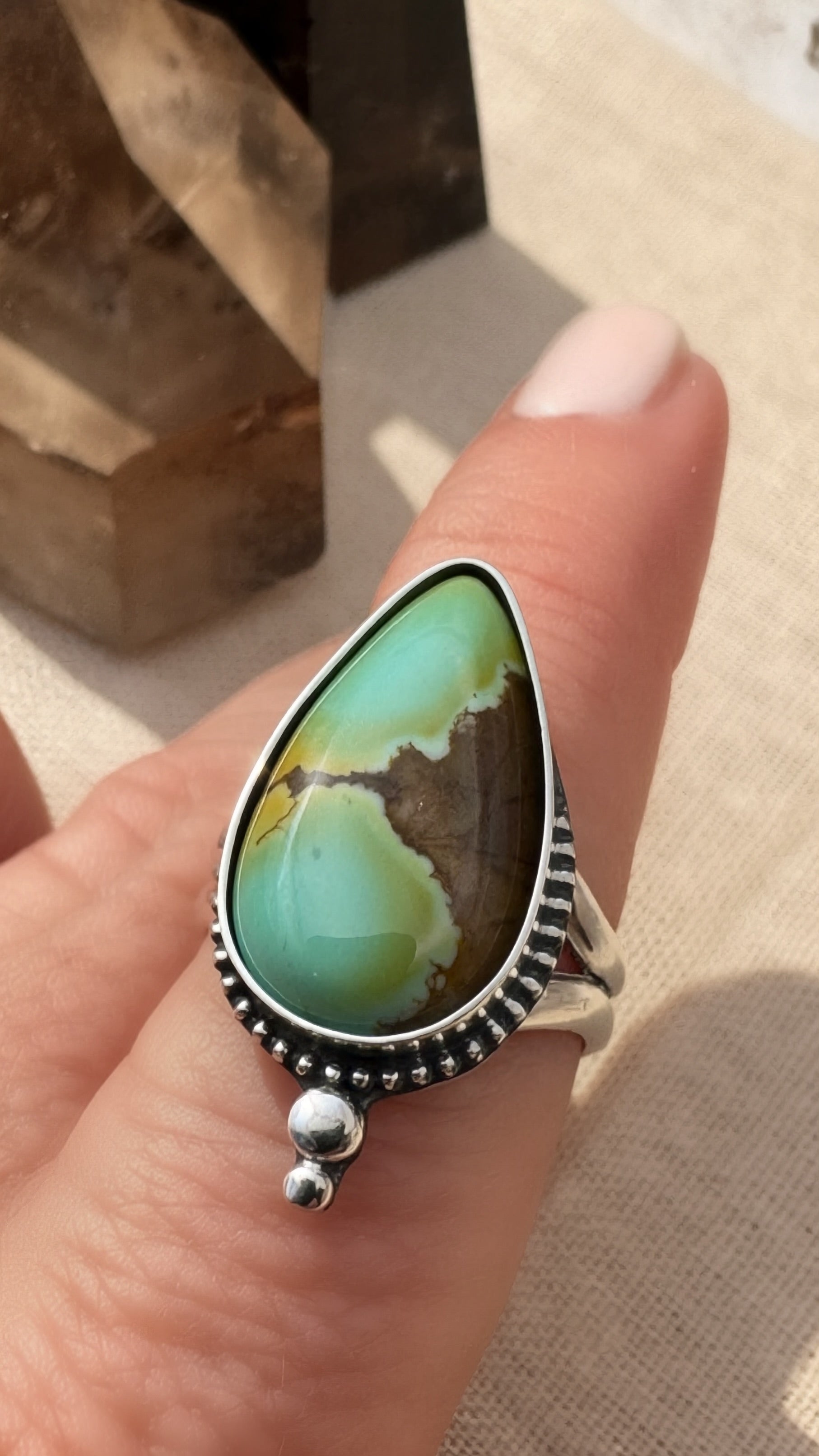 Pilot Mountain Turquoise Ring | Teardrop Sterling Silver Statement Ring