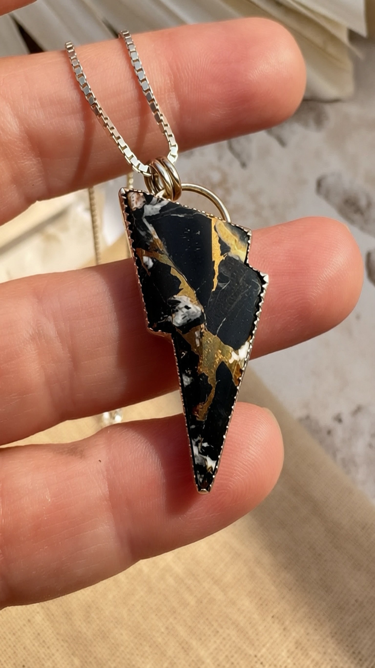Stormcurrent | White Buffalo & Bronze Lightning Bolt Necklace | Sterling Silver