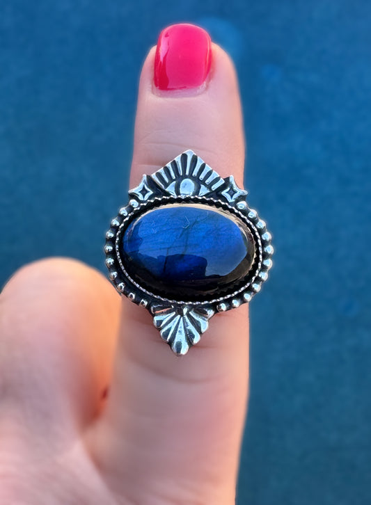 Labradorite Third Eye Talisman | Finished to Size Ring or Pendant in Fine + Sterling Silver