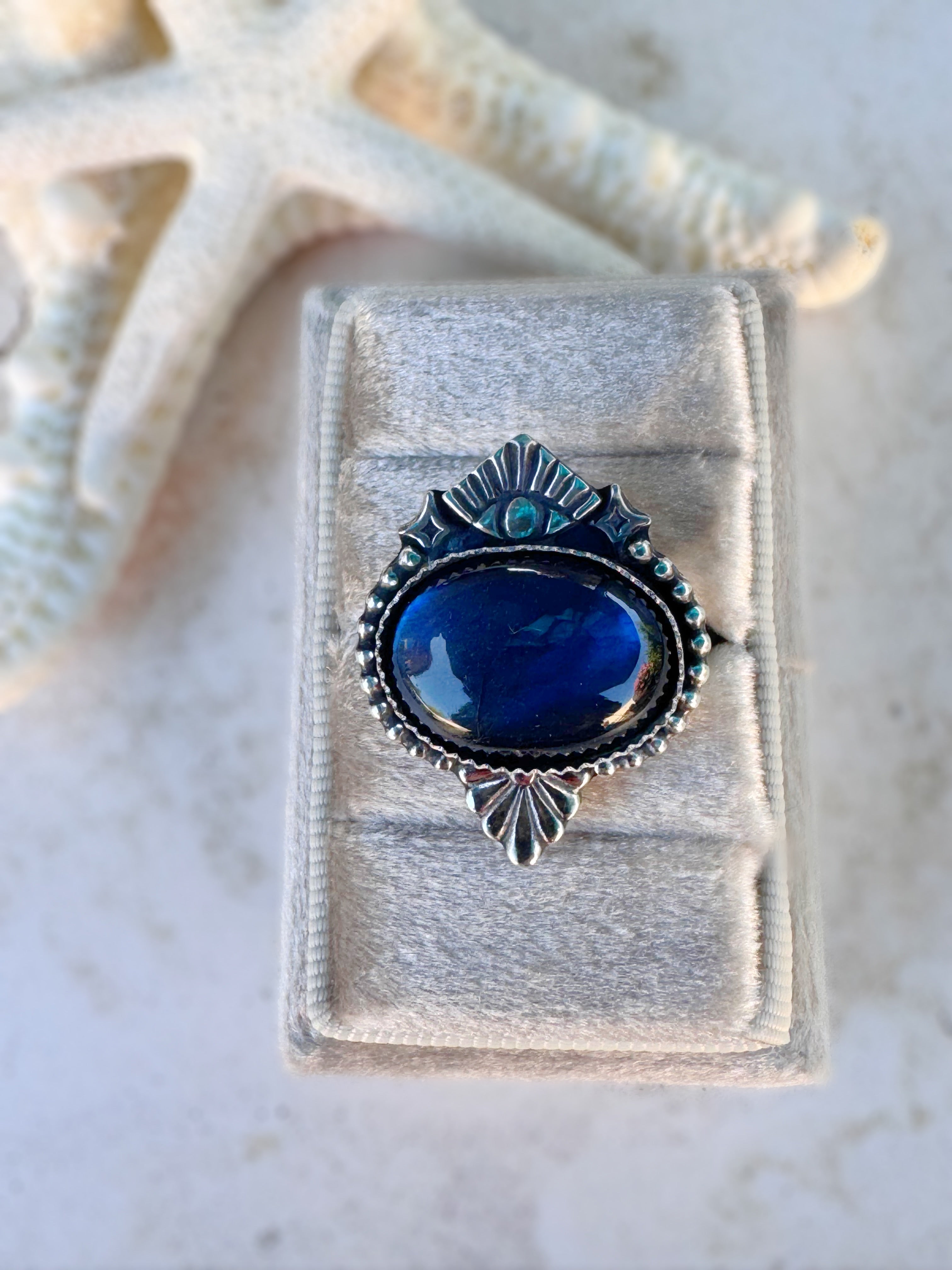 Labradorite Third Eye Talisman | Finished to Size Ring or Pendant in Fine + Sterling Silver