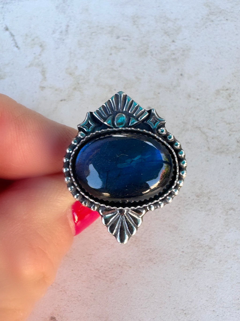 Labradorite Third Eye Talisman | Finished to Size Ring or Pendant in Fine + Sterling Silver