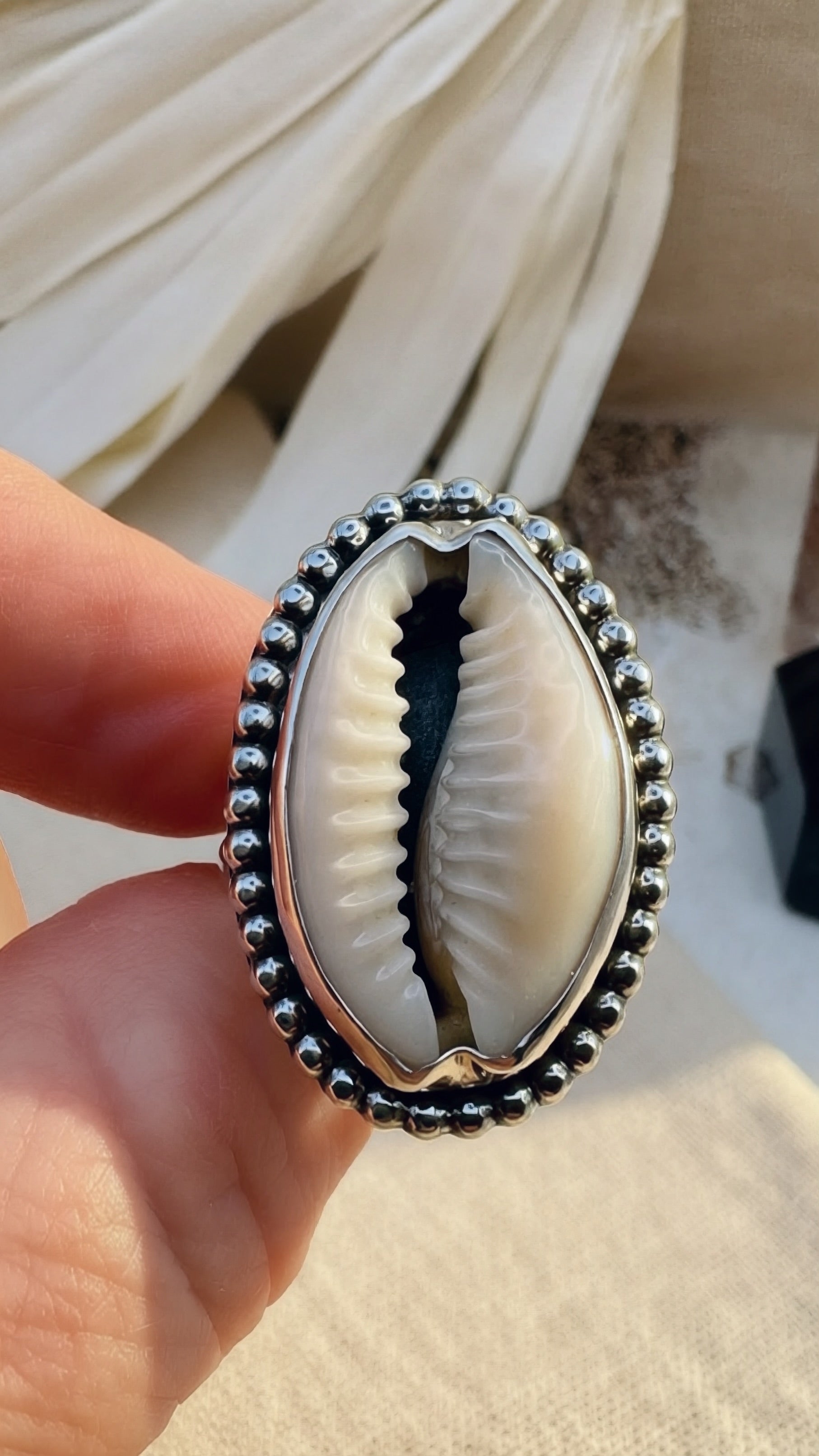 Cowrie Shell Statement Ring | Sterling Silver Size 8.75 Ring