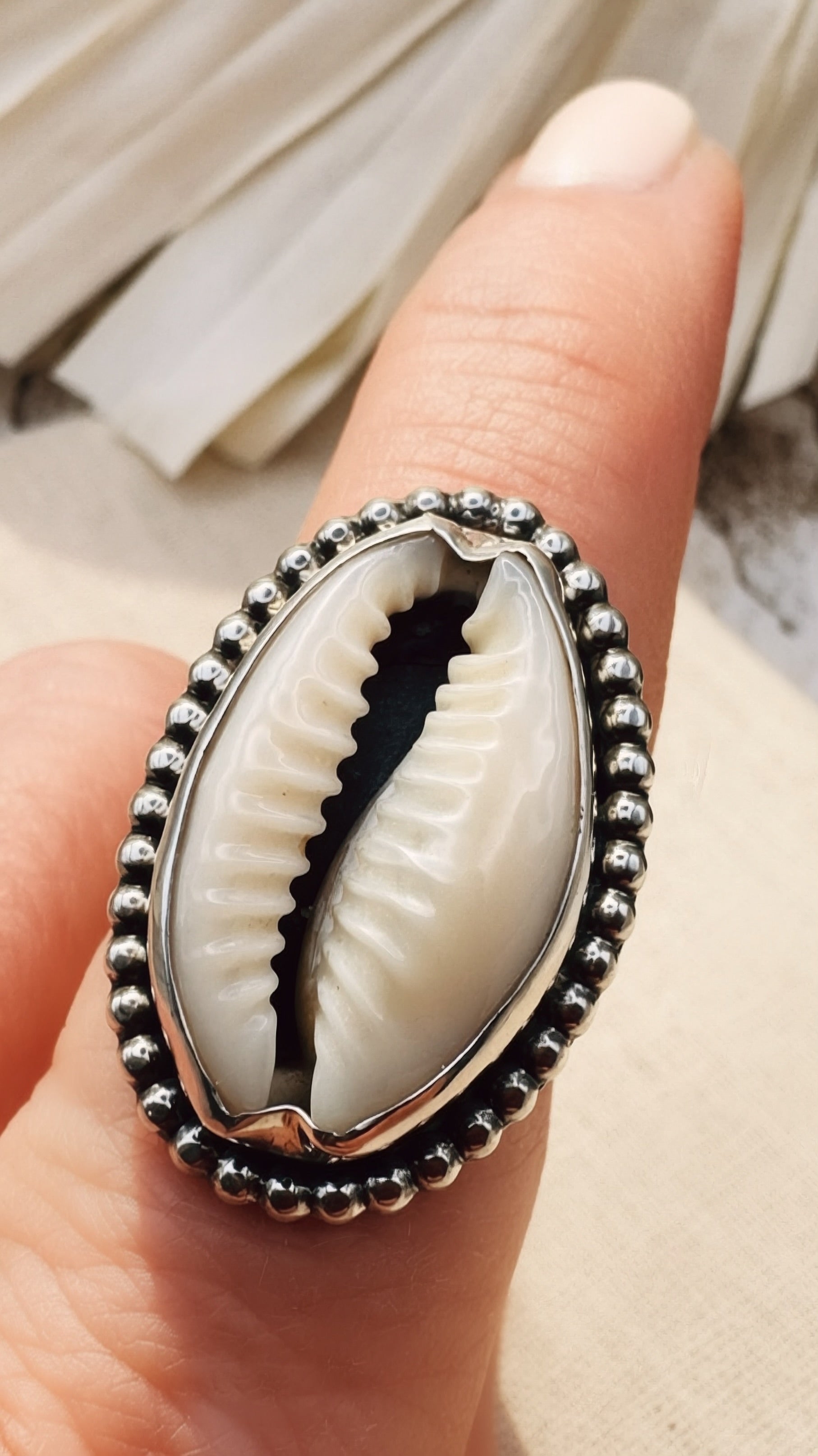 Cowrie Shell Statement Ring | Sterling Silver Size 8.75 Ring