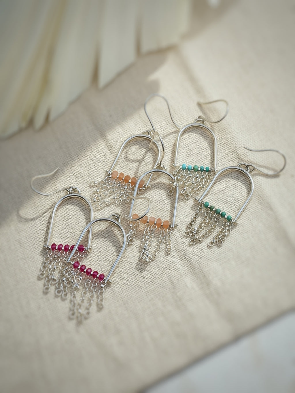 The Cascade | Pink Ruby Sterling Silver Arch Earrings