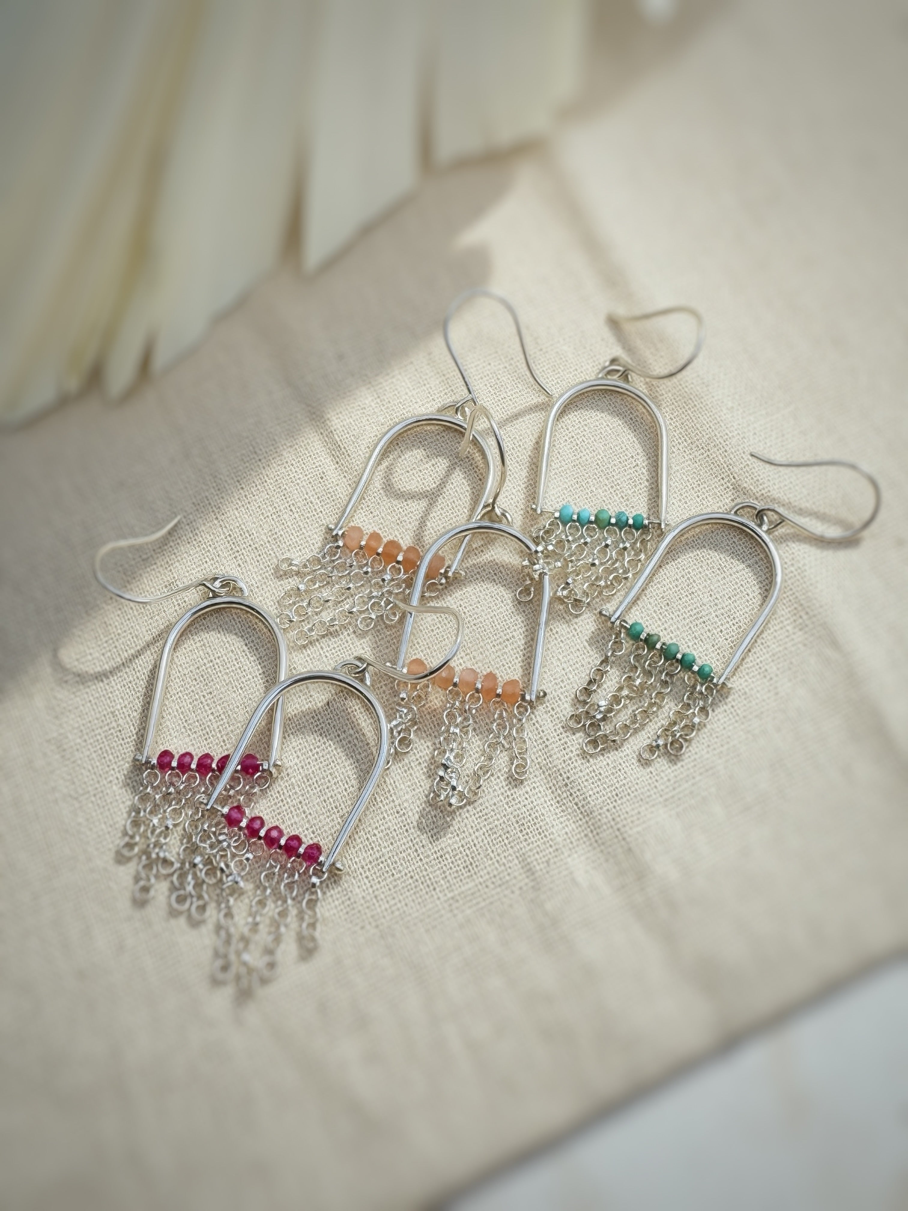 The Cascade | Pink Ruby Sterling Silver Arch Earrings