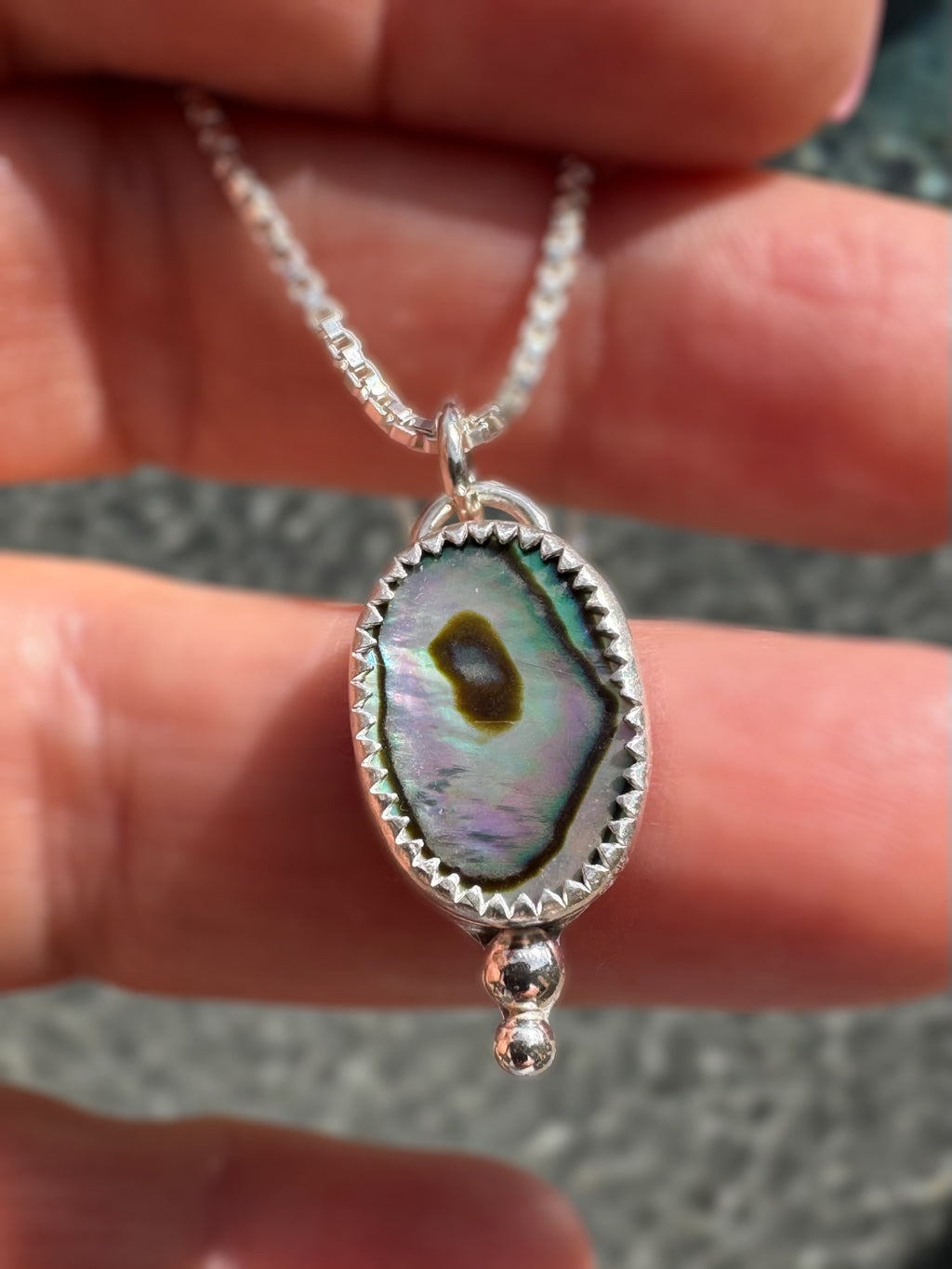 Abalone Shell Necklace – Fine & Sterling Silver on 18” Box Chain