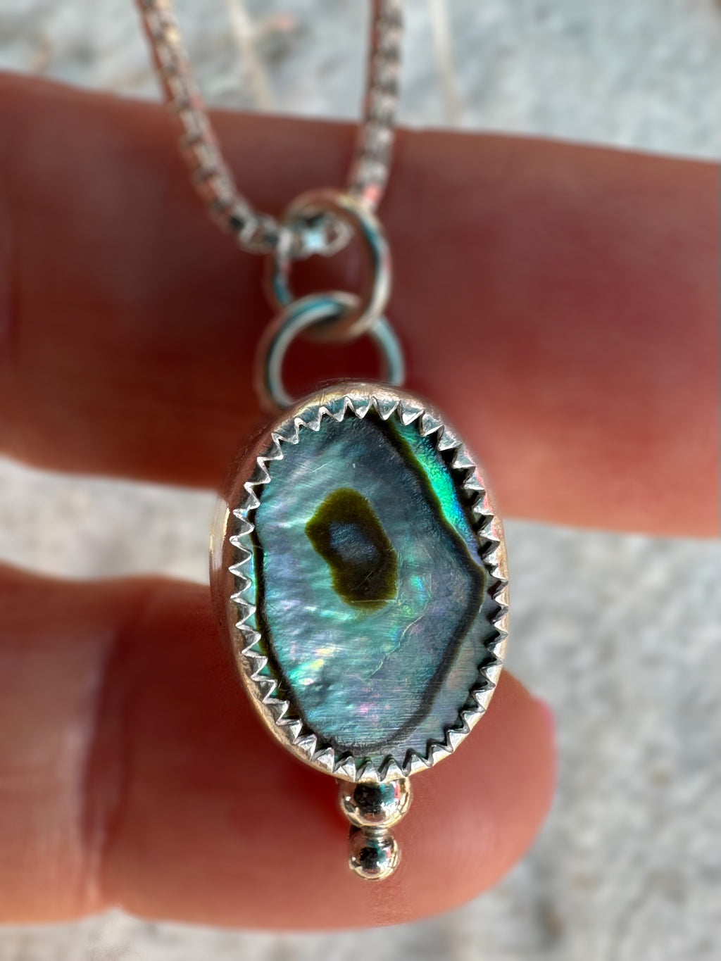 Abalone Shell Necklace – Fine & Sterling Silver on 18” Box Chain
