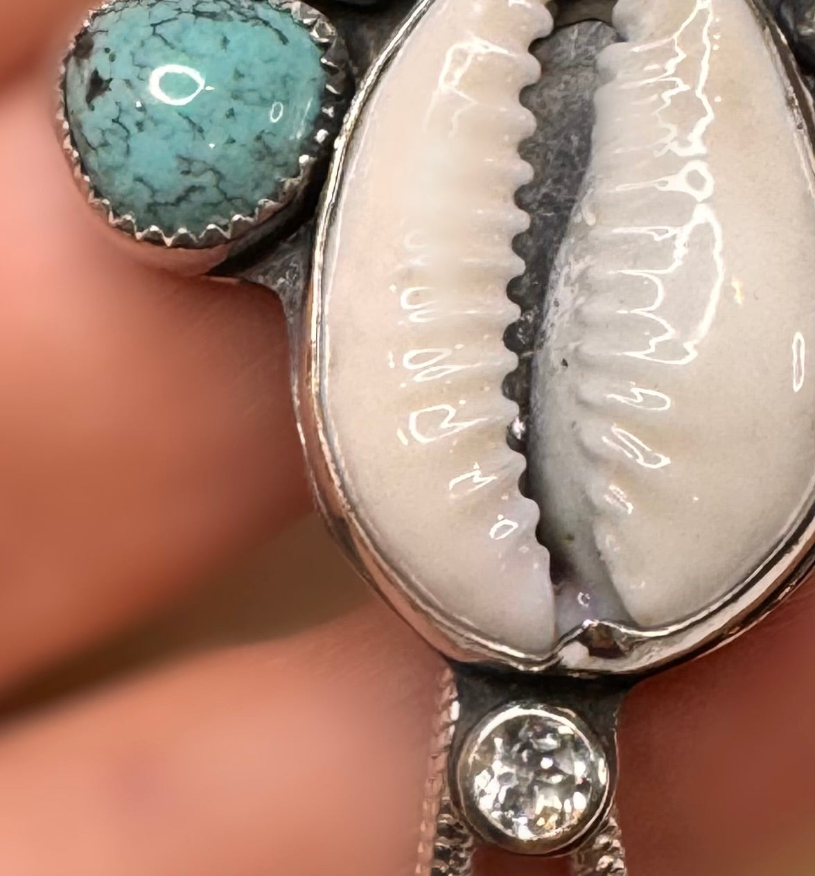 Turquoise, Cowrie Shell and Topaz Bolo | Sterling Silver Statement Bolo Necklace