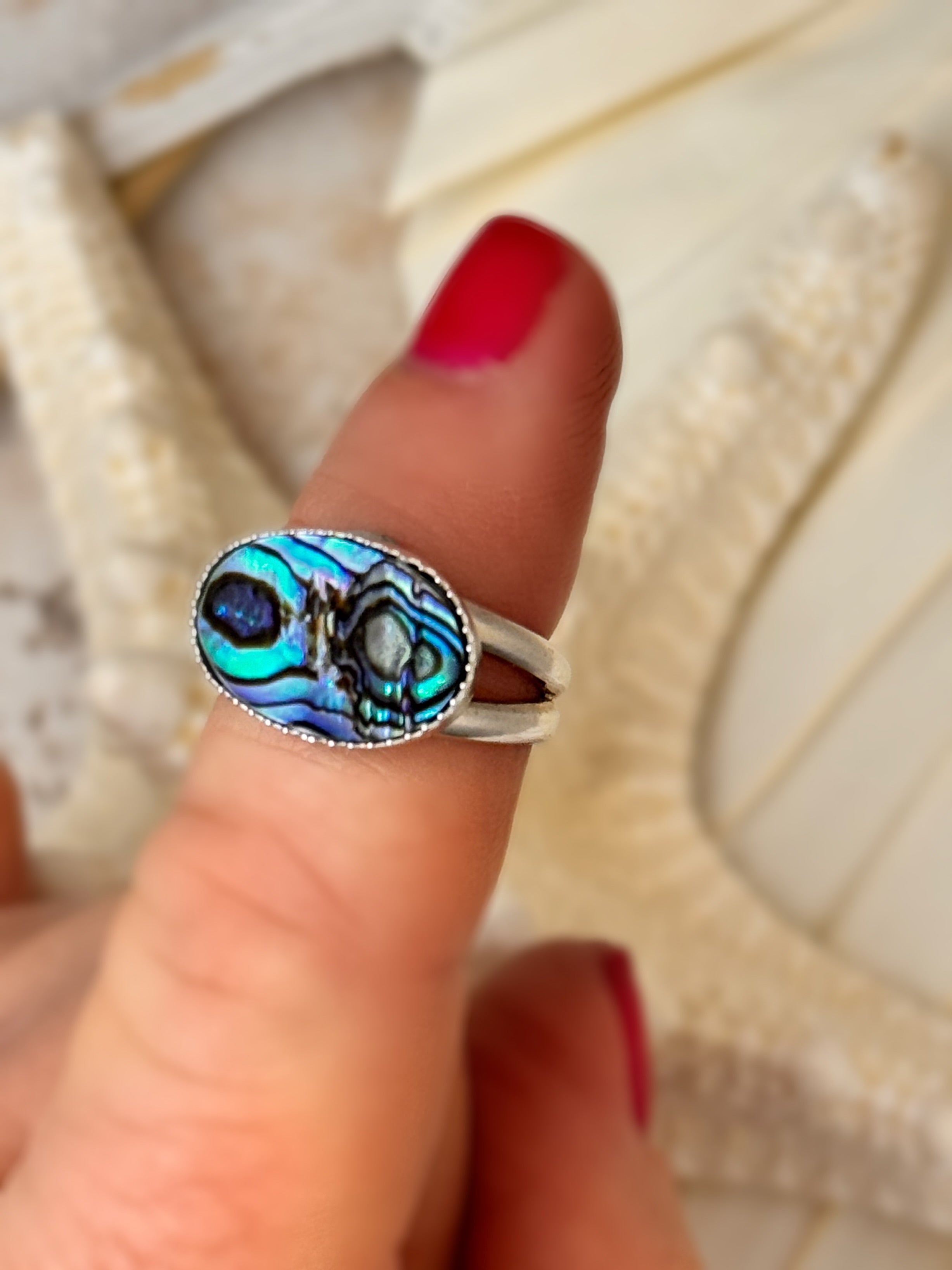 Abalone Shell Statement Ring (Custom Sized) | Sterling Silver | Coastal Jewelry | East West