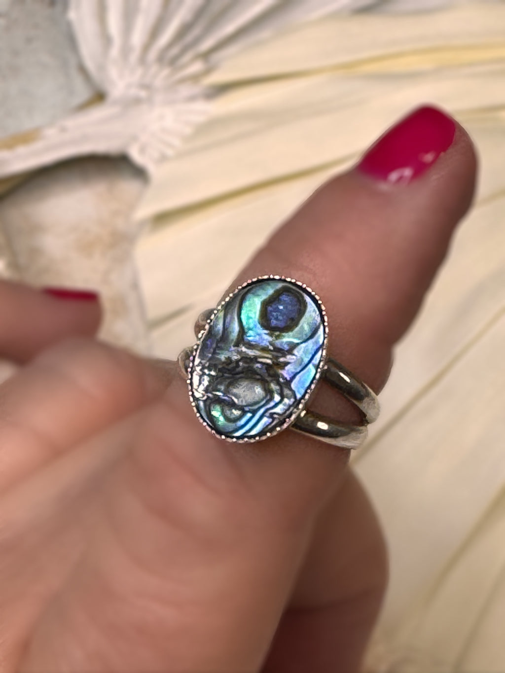 Abalone Shell Statement Ring (Custom Sized) | Sterling Silver | Coastal Jewelry | East West