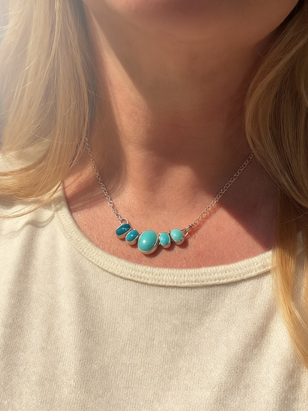 Sun + Shadow Necklace | Nugget Hole Apache & Sleeping Beauty Turquoise Ombré