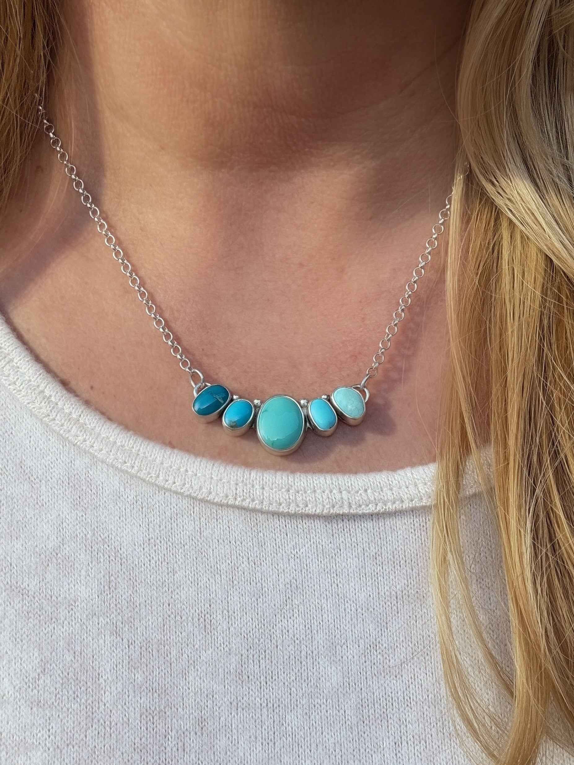 Sun + Shadow Necklace | Nugget Hole Apache & Sleeping Beauty Turquoise Ombré