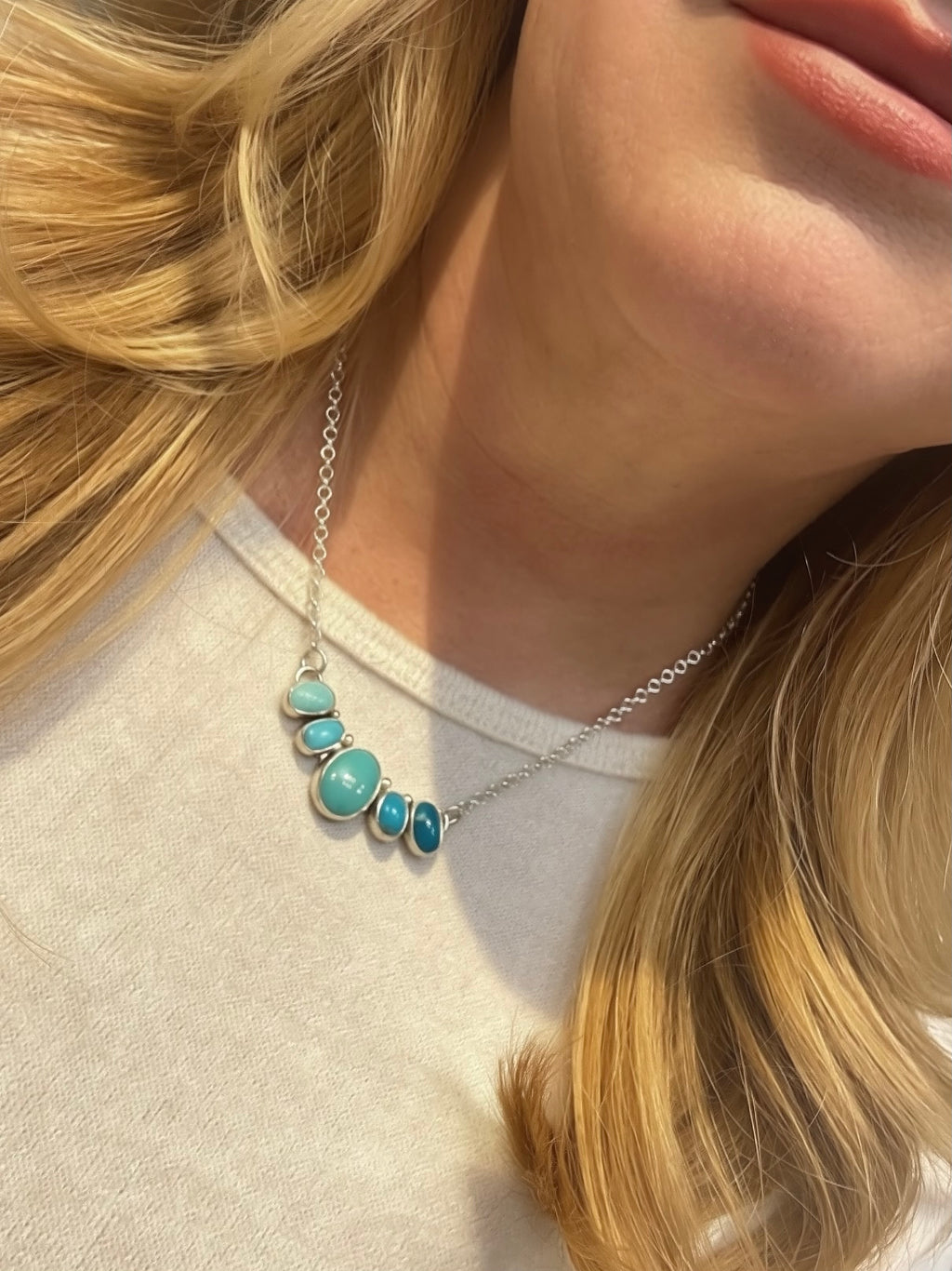 Sun + Shadow Necklace | Nugget Hole Apache & Sleeping Beauty Turquoise Ombré