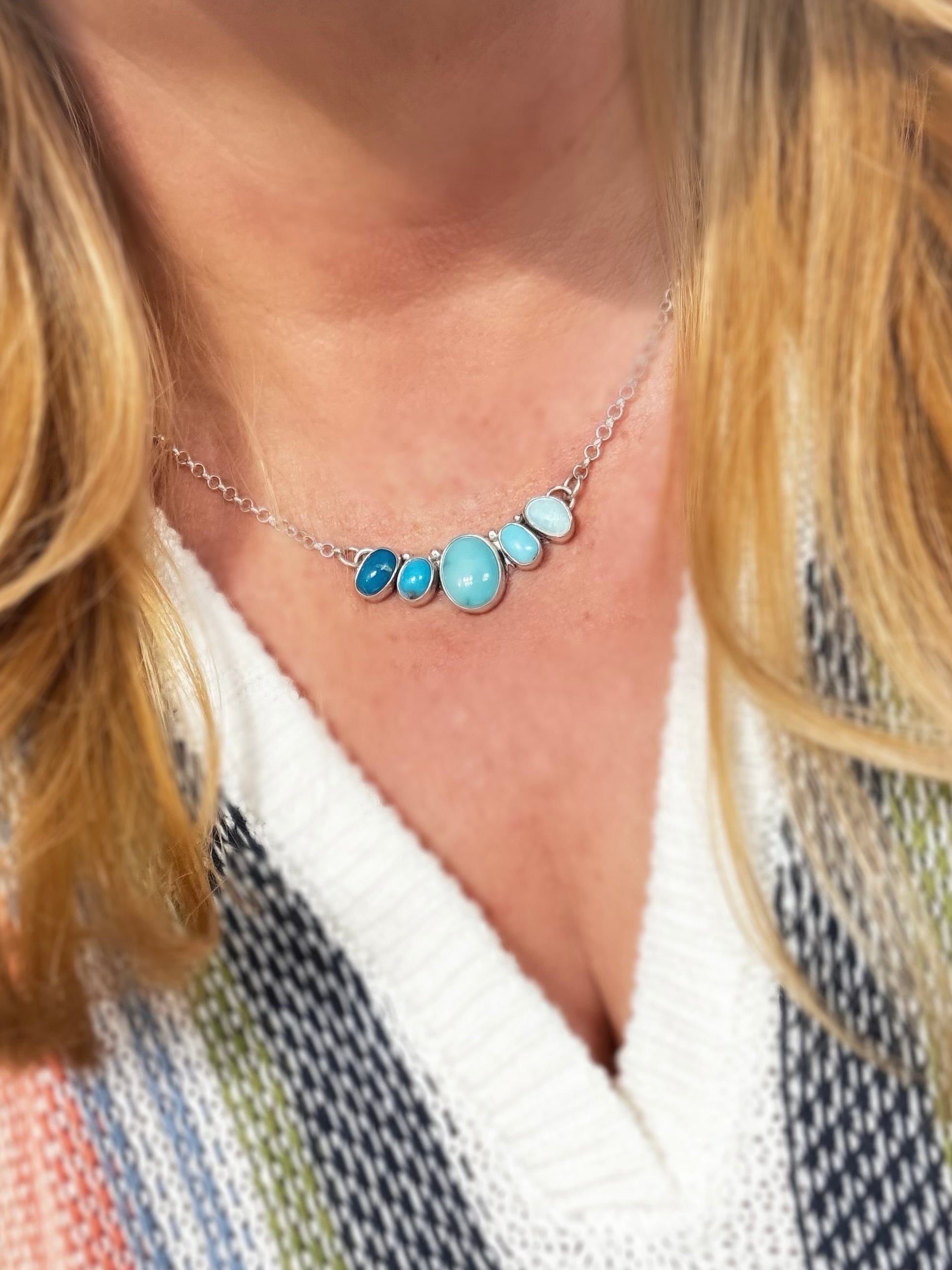 Sun + Shadow Necklace | Nugget Hole Apache & Sleeping Beauty Turquoise Ombré