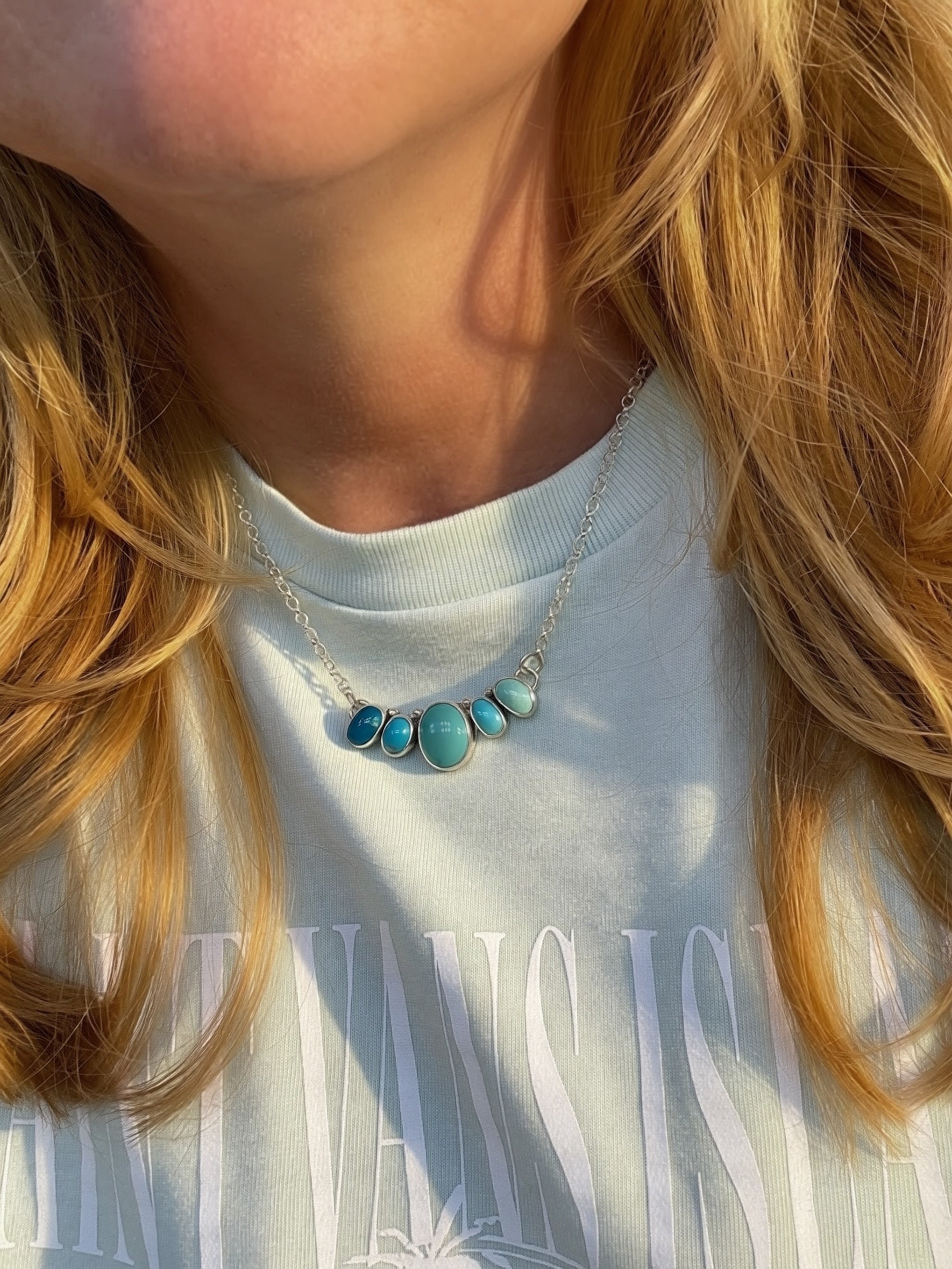 Sun + Shadow Necklace | Nugget Hole Apache & Sleeping Beauty Turquoise Ombré