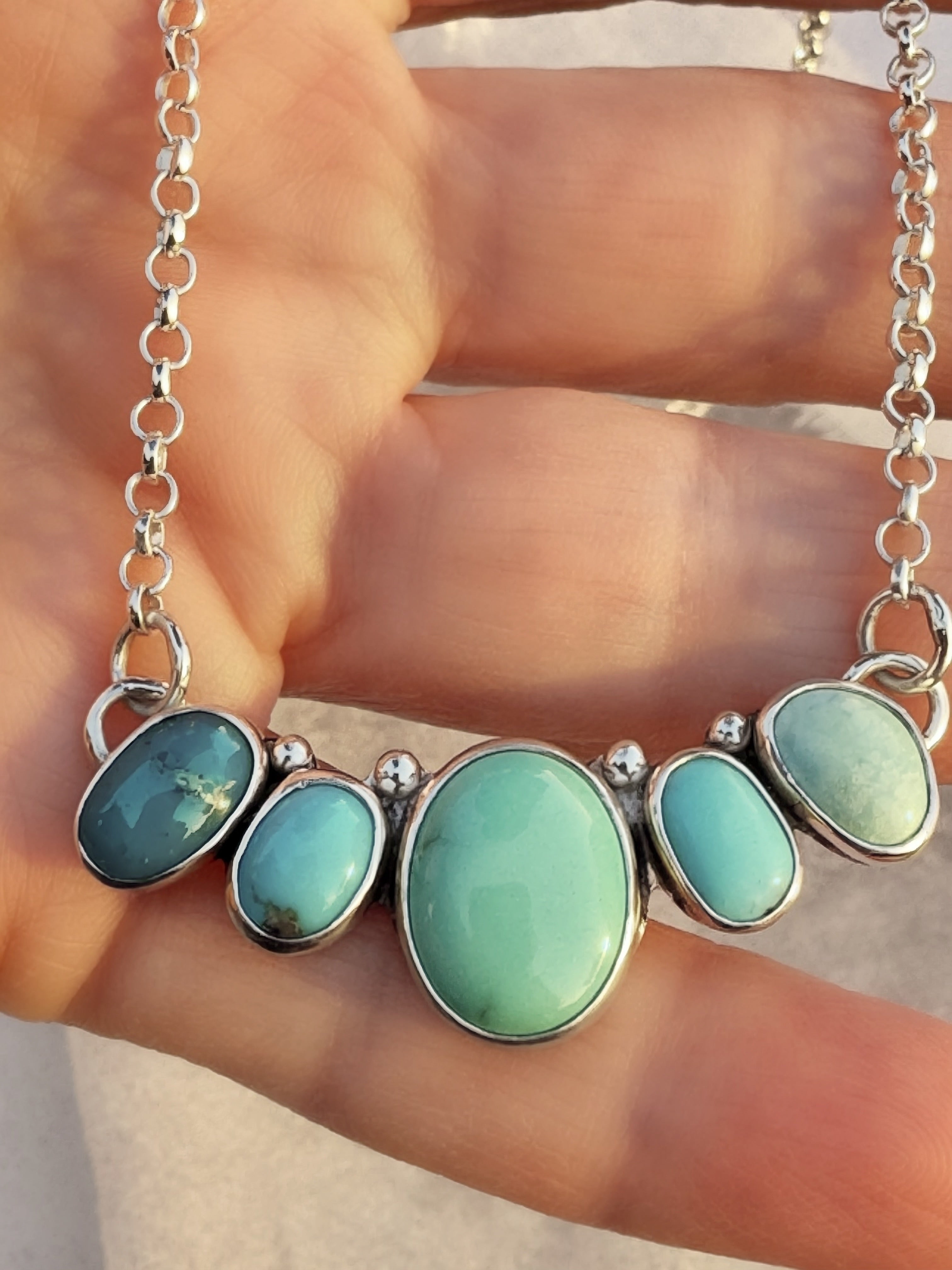 Sun + Shadow Necklace | Nugget Hole Apache & Sleeping Beauty Turquoise Ombré