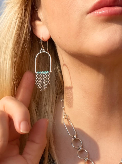 The Cascade | Morenci Turquoise Sterling Silver Arch Earrings