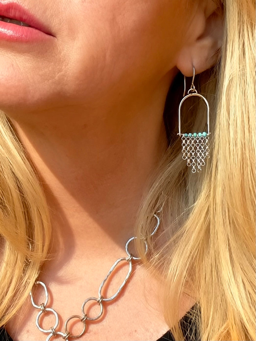 The Cascade | Morenci Turquoise Sterling Silver Arch Earrings