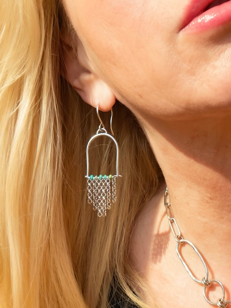 The Cascade | Morenci Turquoise Sterling Silver Arch Earrings