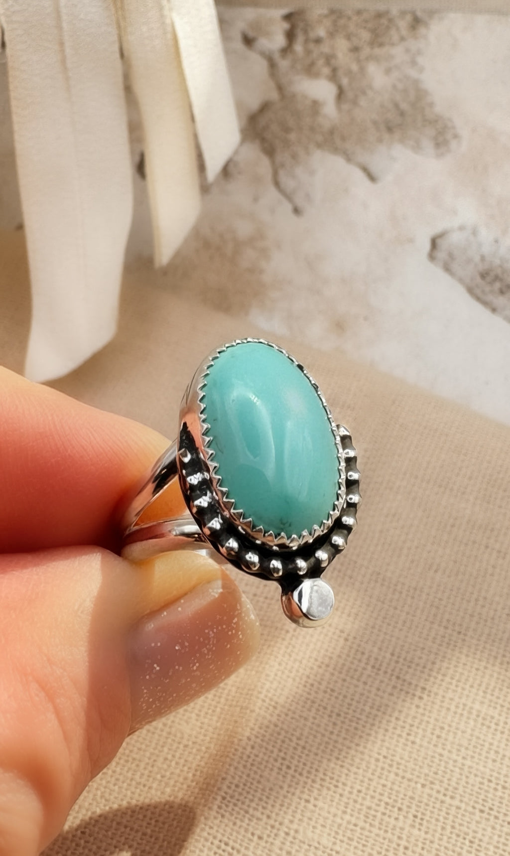 Nugget Hole Apache Turquoise Ring | Sterling Silver Statement Ring