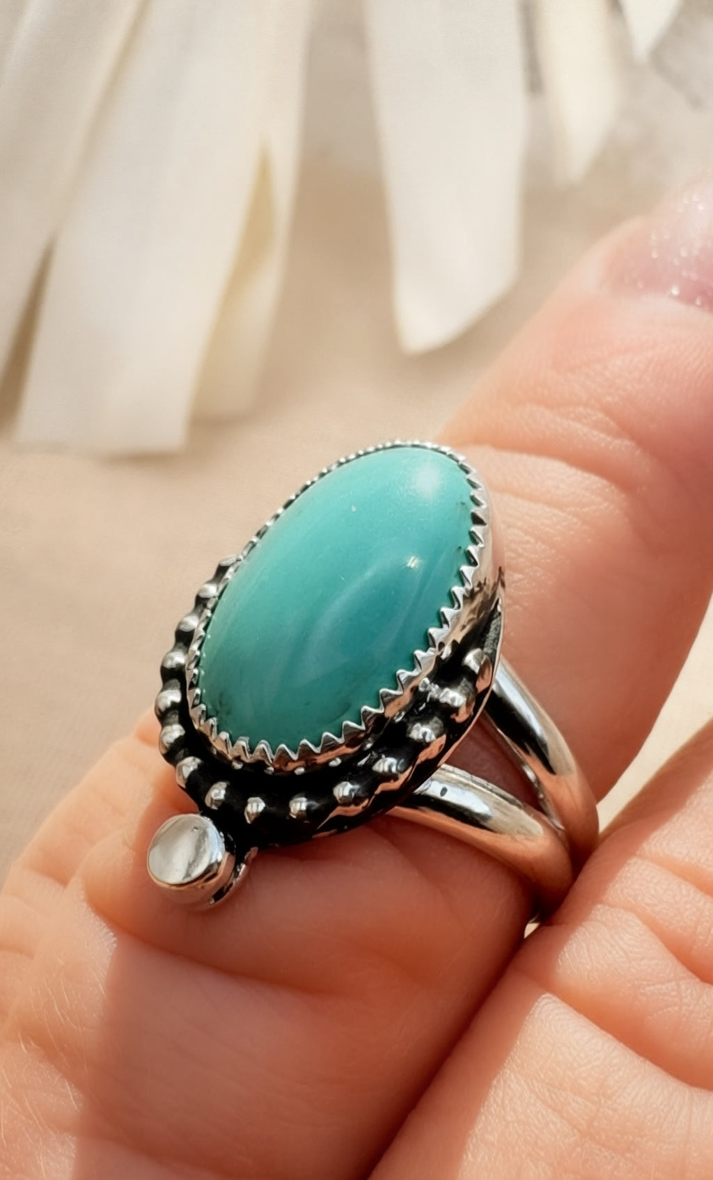 Nugget Hole Apache Turquoise Ring | Sterling Silver Statement Ring