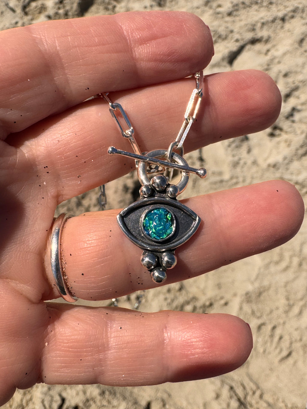 Third Eye Opal Necklace | Sterling Toggle & Paperclip Chain