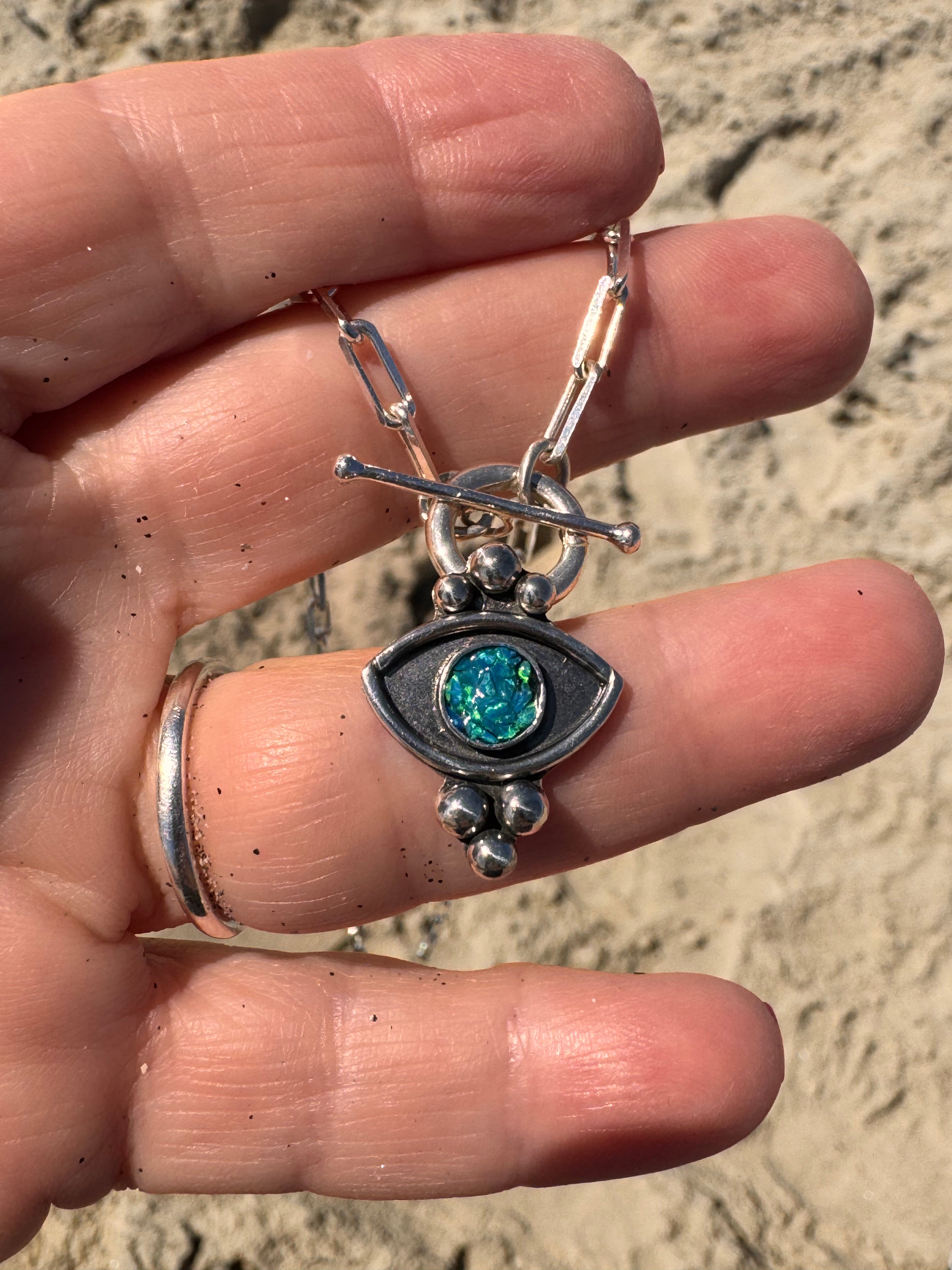 Third Eye Opal Necklace | Sterling Toggle & Paperclip Chain