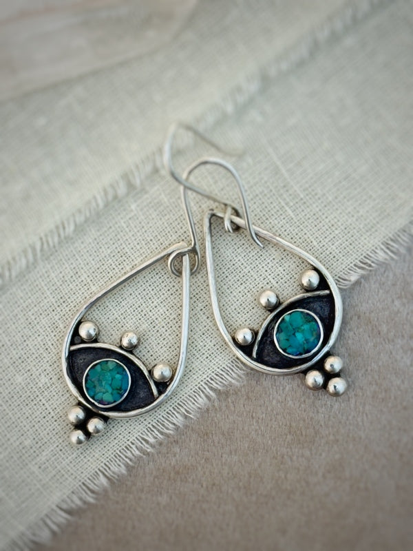 Light Seeker Earrings | Kingman Turquoise + Sterling Silver | Sun + Shadow Collection