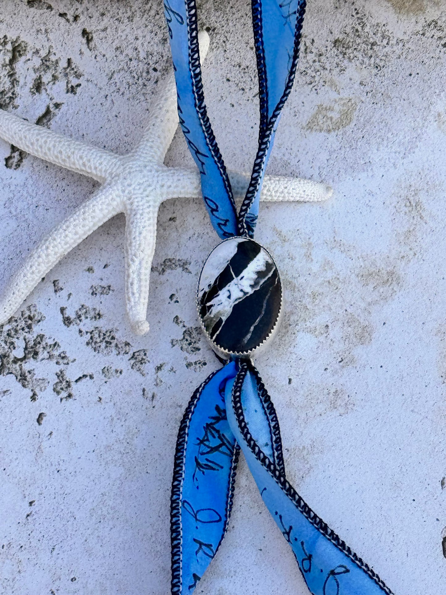 Handmade White Buffalo Turquoise Silk Wrap | Sterling Silver, Multiway Jewelry