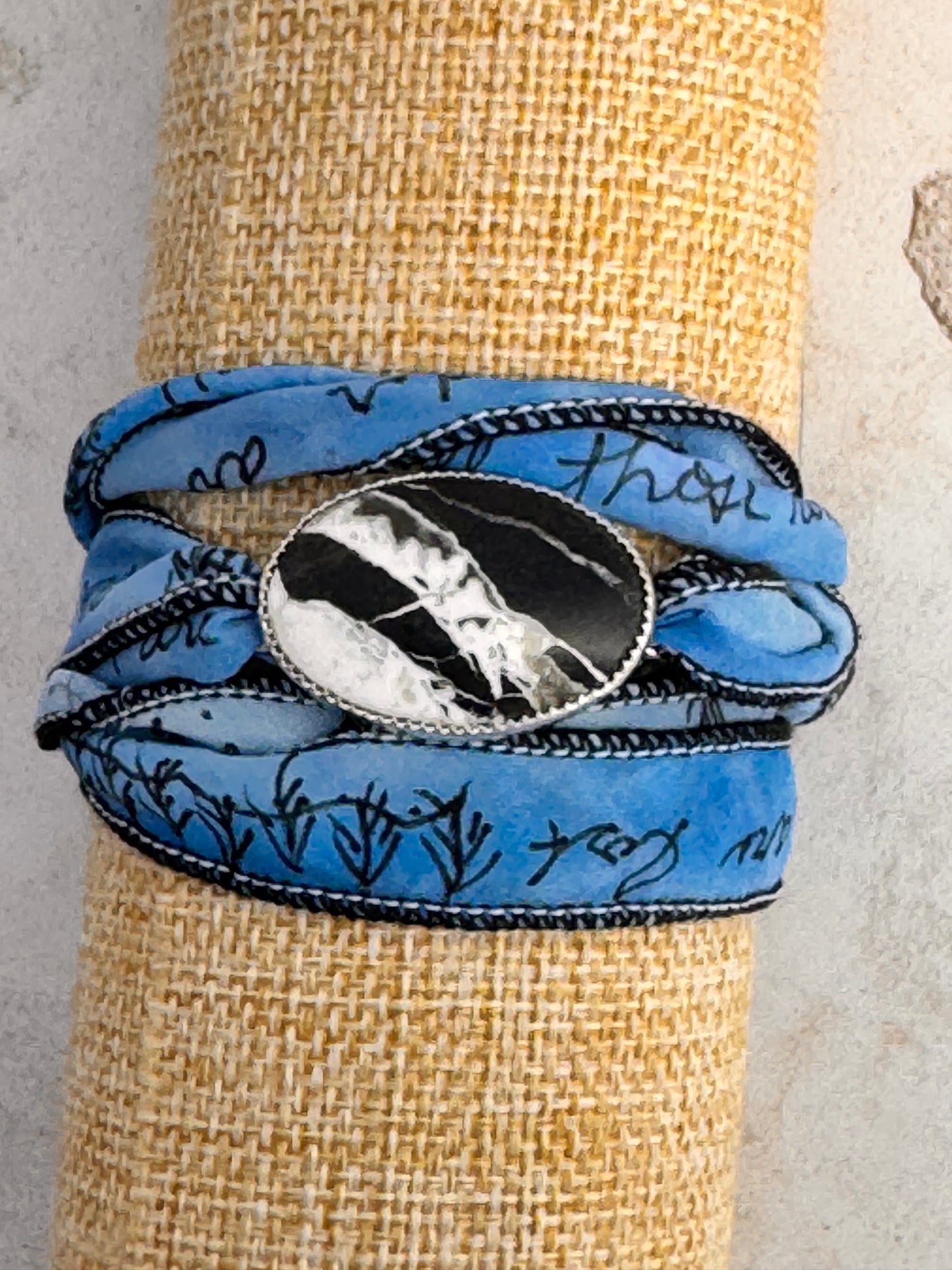 Handmade White Buffalo Turquoise Silk Wrap | Sterling Silver, Multiway Jewelry