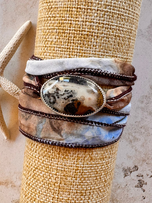 Crazy Lace Agate Silk Wrap Silver Jewelry | Handcrafted Ocean-Inspired Bracelet