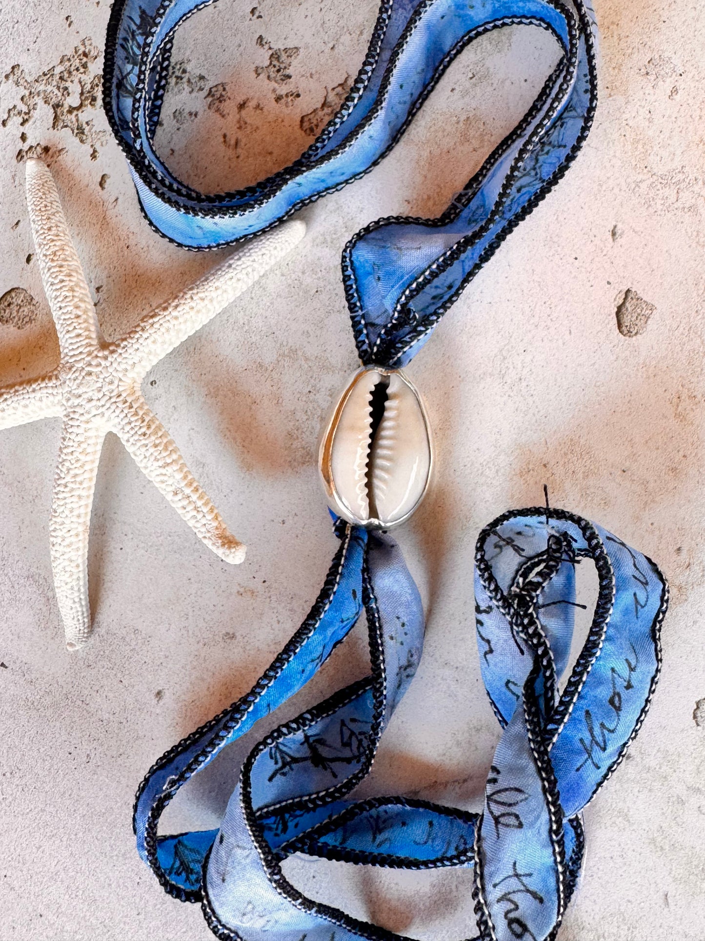 Handmade Cowrie Shell Silk Wrap | Sterling Silver Handmade Cowrie Shell Silk Wrap | Sterling Silver, Multiway Choker Bolo | Multiway Choker Bolo