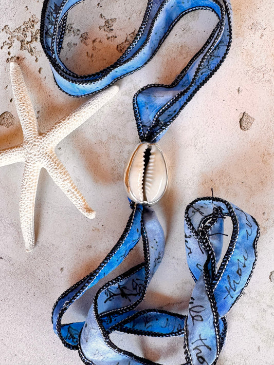 Handmade Cowrie Shell Silk Wrap | Sterling Silver Handmade Cowrie Shell Silk Wrap | Sterling Silver, Multiway Choker Bolo | Multiway Choker Bolo