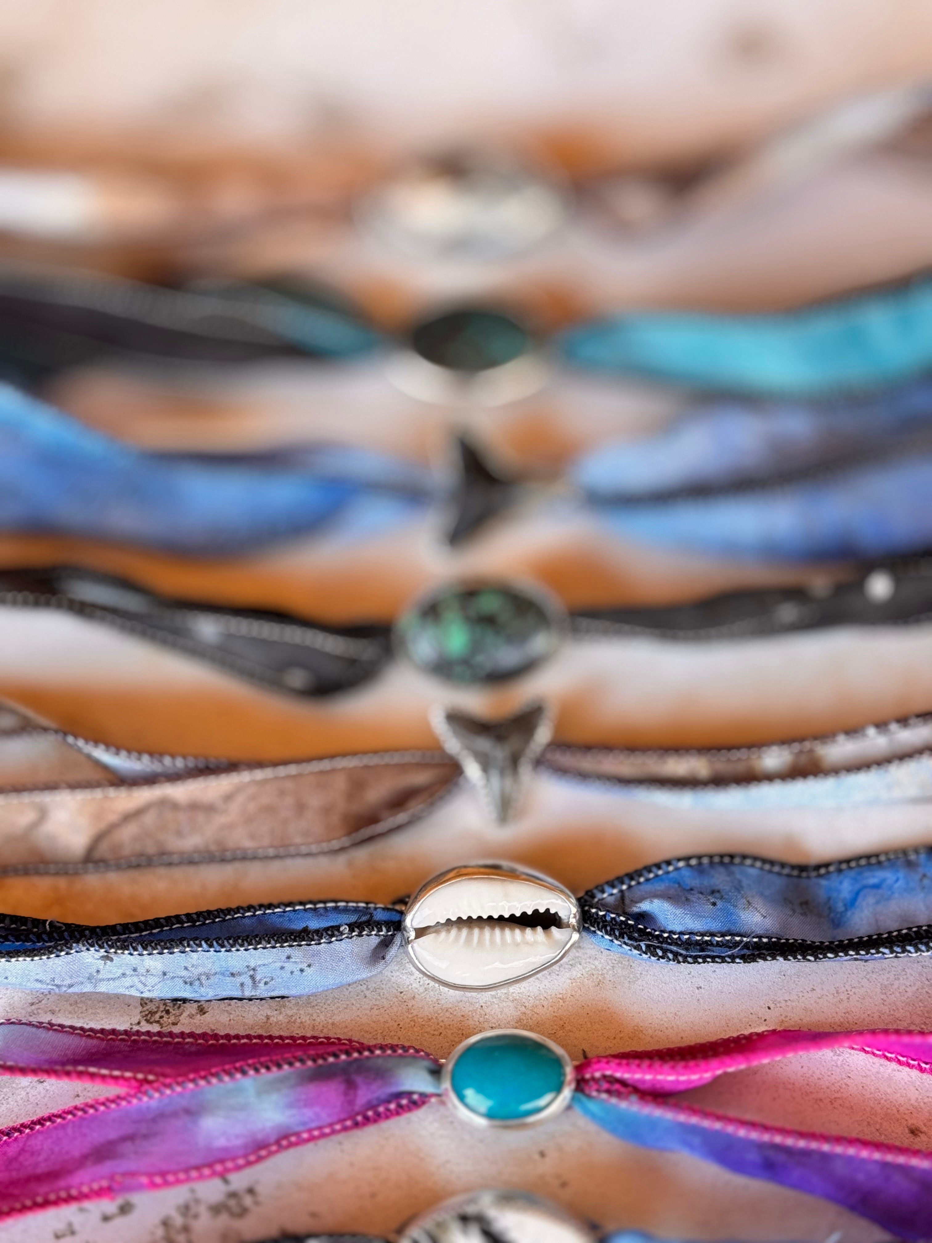 Handmade Stone & Silk Wrap | Sterling Silver Handmade Multiway Choker Bolo