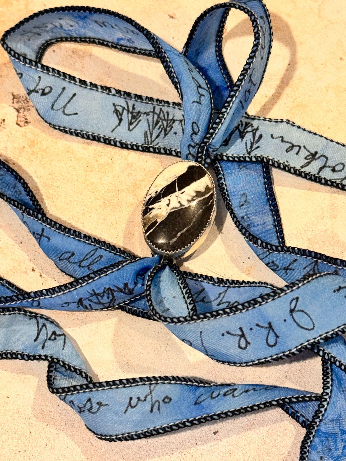 Handmade White Buffalo Turquoise Silk Wrap | Sterling Silver, Multiway Jewelry