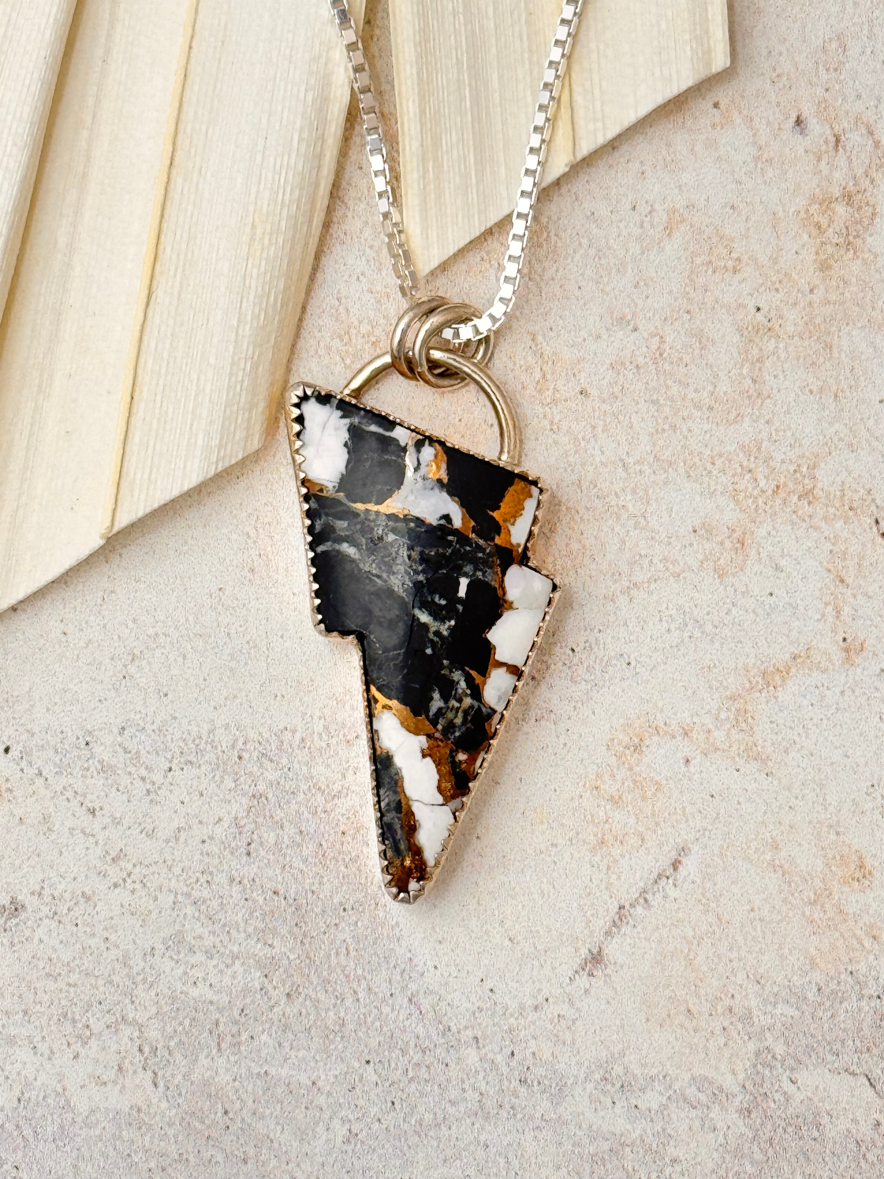 Dawnstrike | White Buffalo & Bronze Lightning Bolt Necklace – Sun Salt Silver