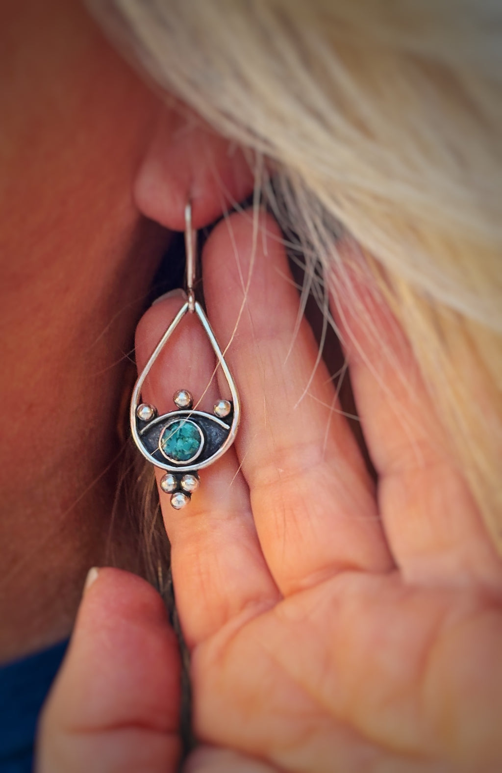 Light Seeker Earrings | Kingman Turquoise + Sterling Silver | Sun + Shadow Collection