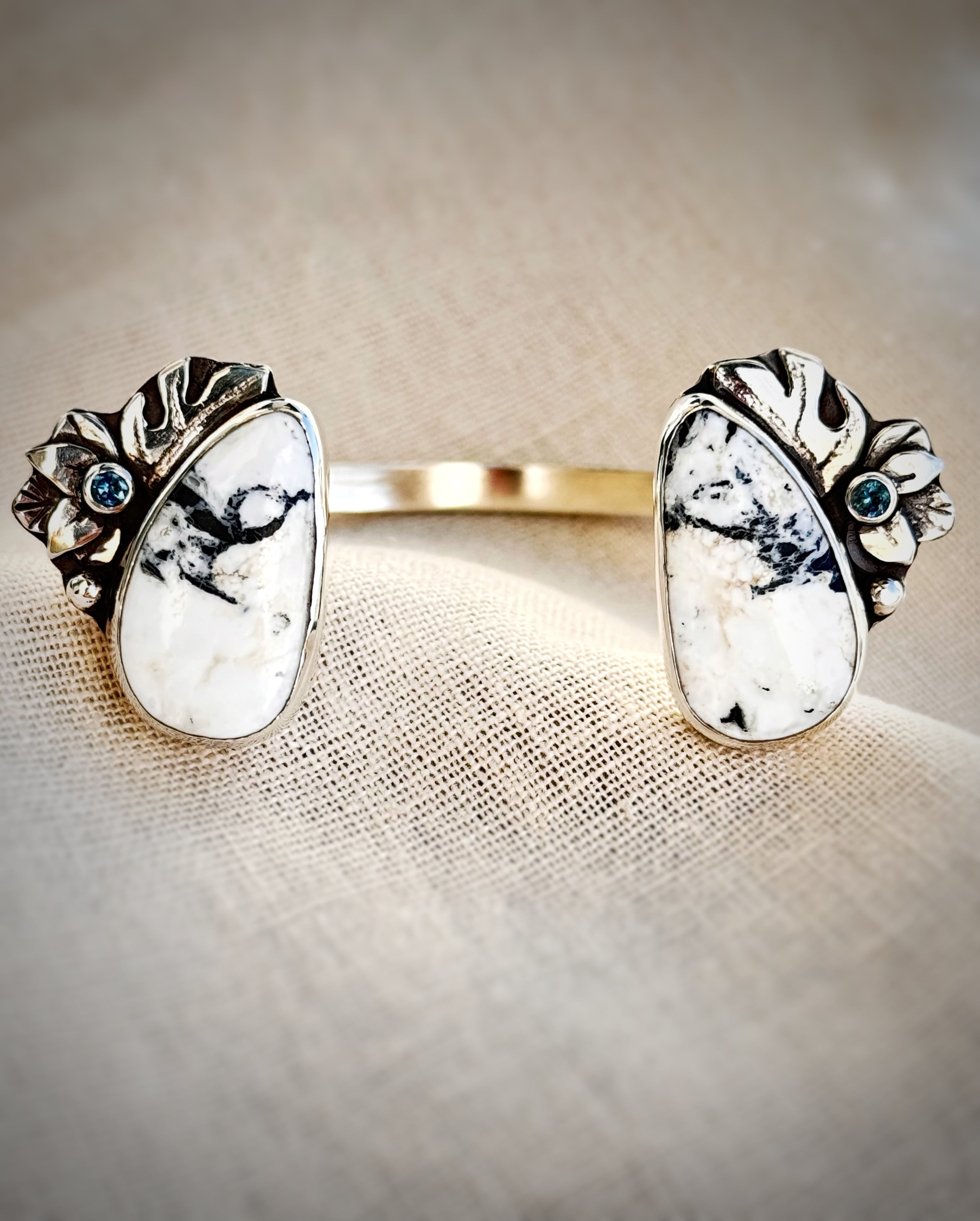 White Buffalo & Montana Sapphire Botanical Cuff | Salt + Siren Signature |  Sterling Silver Cuff