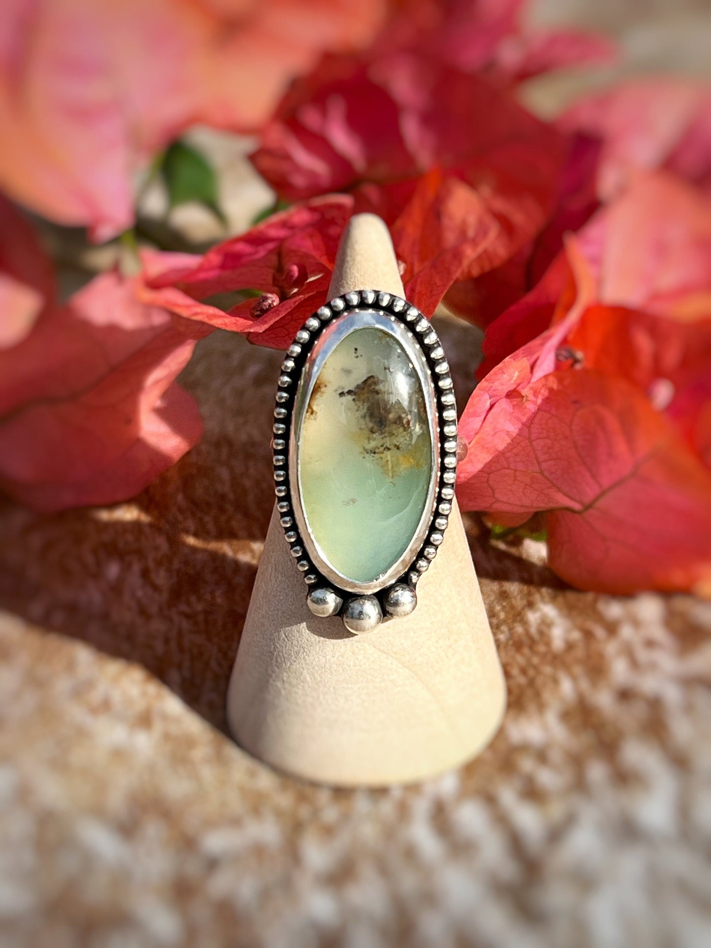 Stunning Chrysoprase and Sterling Silver Statement Ring - Size 7 Light Green Stone