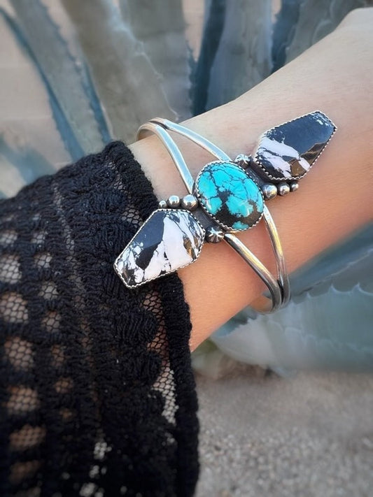 Turquoise Statement Cuff, Rustic Turquoise Jewelry, Southwestern Style, Western Inspired, Cowgirl Chic, Boho Cowgirl White Buffalo Boho Chic