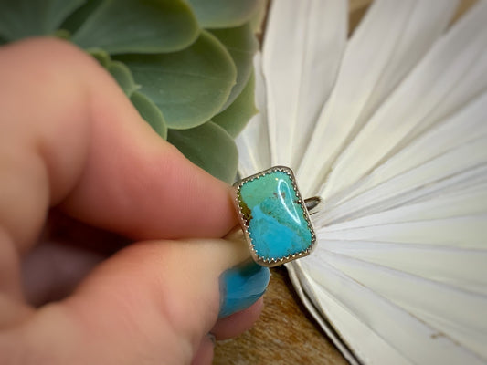 Square turquoise ring set in sterling silver.